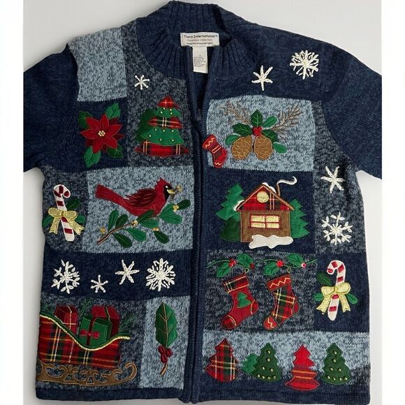 Holiday Sweaters - VTG Tiana International Christmas Sweater Holiday Women’s Small, Beaded, Zippere